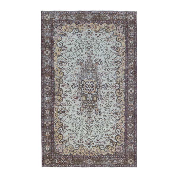 Turkish Isparta area rug in cream and dark brown, 5'4" x 8'7"
