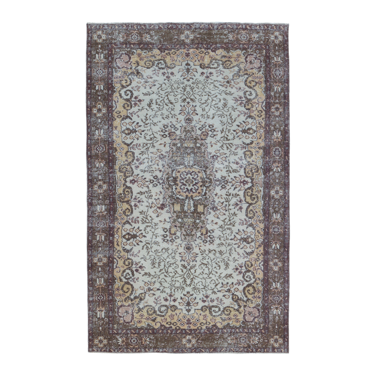 Turkish Isparta area rug in cream and dark brown, 5'4" x 8'7"