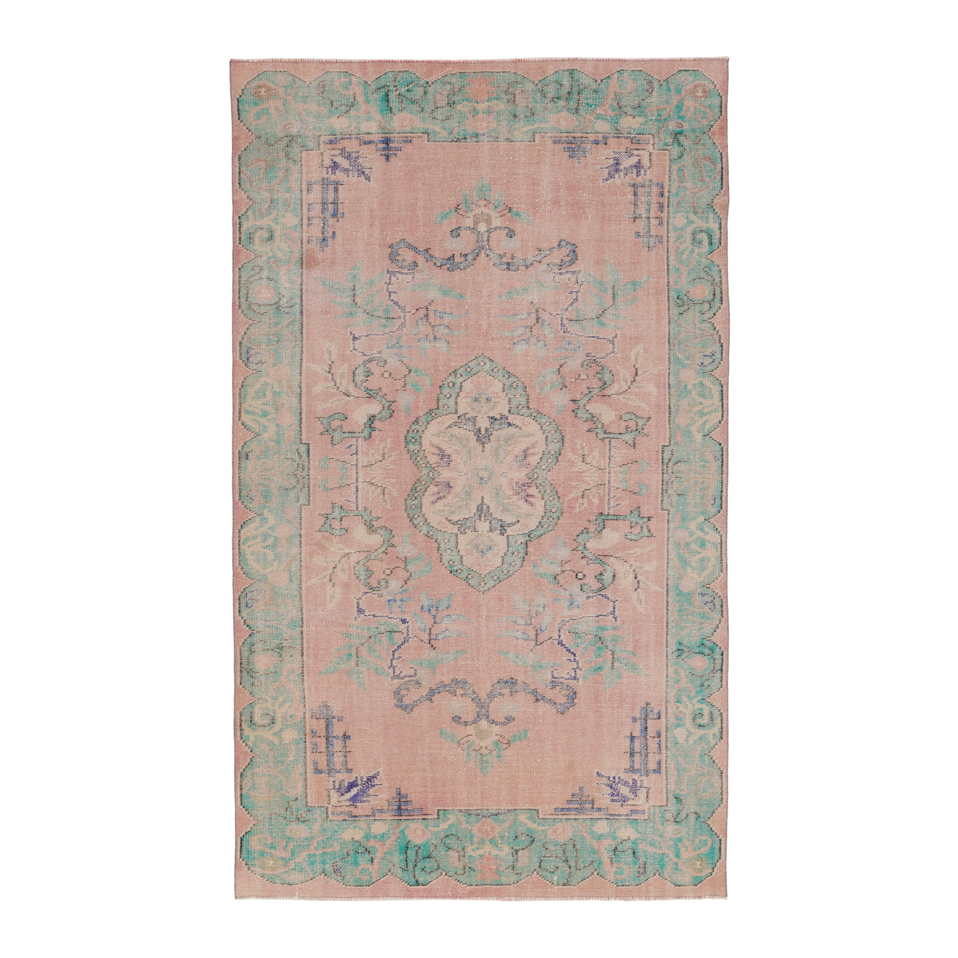 Turkish Manisa area rug in dusty rose and sage, 5'4" x 8'8"