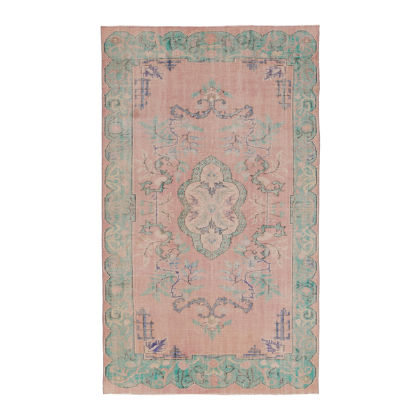 Turkish Manisa area rug in dusty rose and sage, 5'4" x 8'8"