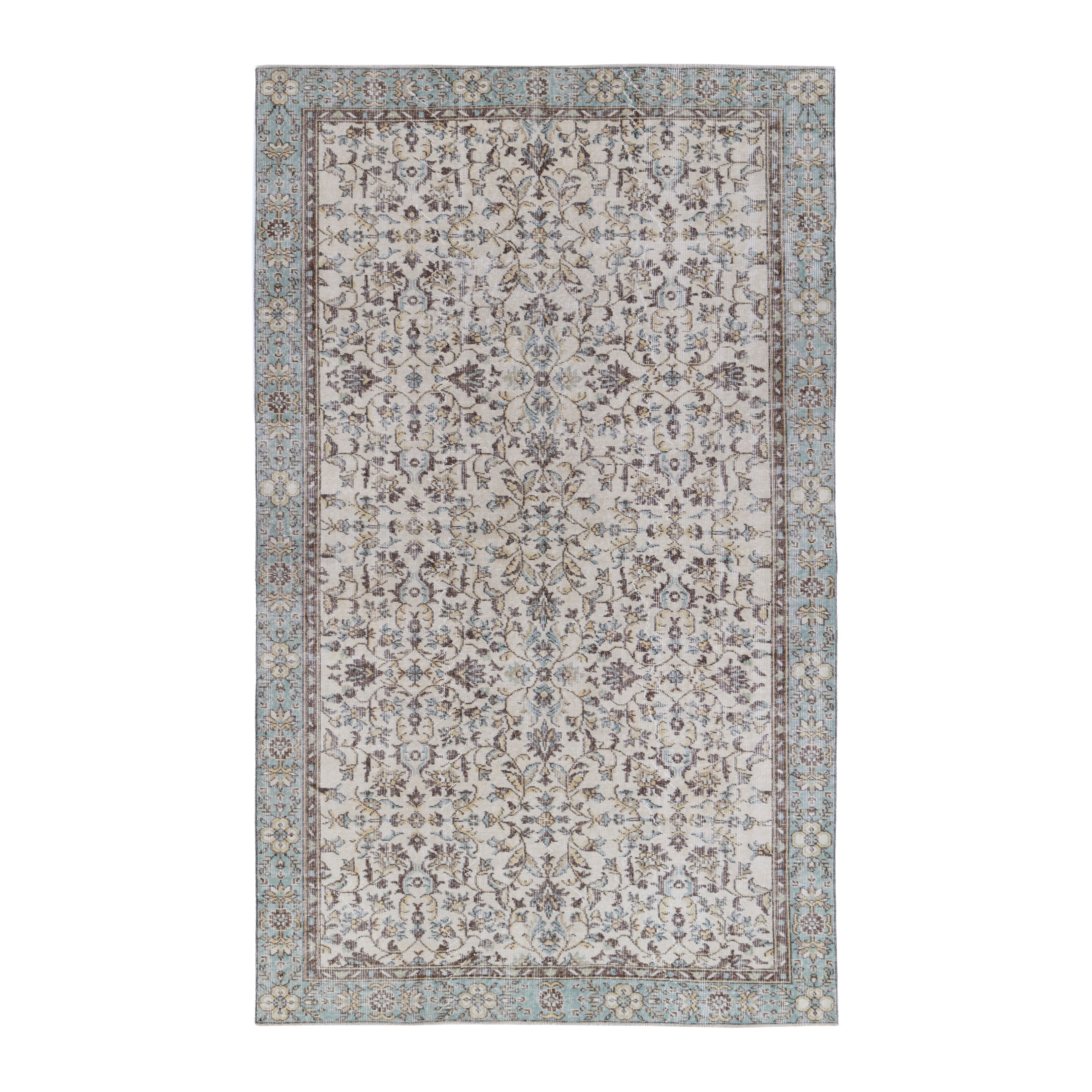 Turkish Isparta area rug in ivory and sage, 5'10" x 9'5"
