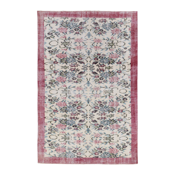 Turkish Manisa area rug in cream and dusty rose, 5'3" x 7'11"