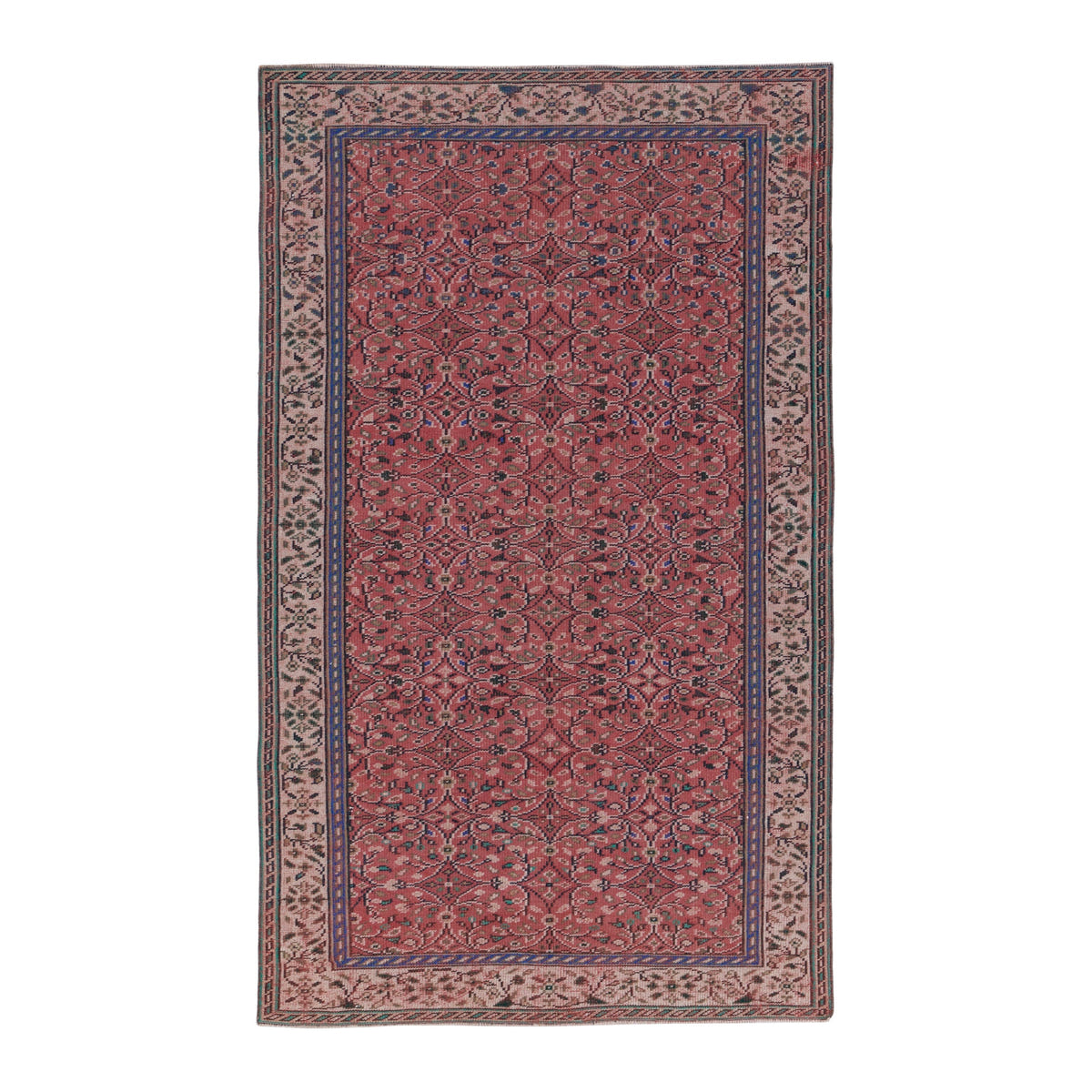 Turkish Manisa area rug in rust and muted pink, 5'4" x 8'10"