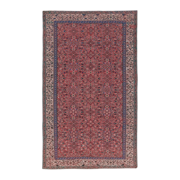 Turkish Manisa area rug in rust and muted pink, 5'4" x 8'10"