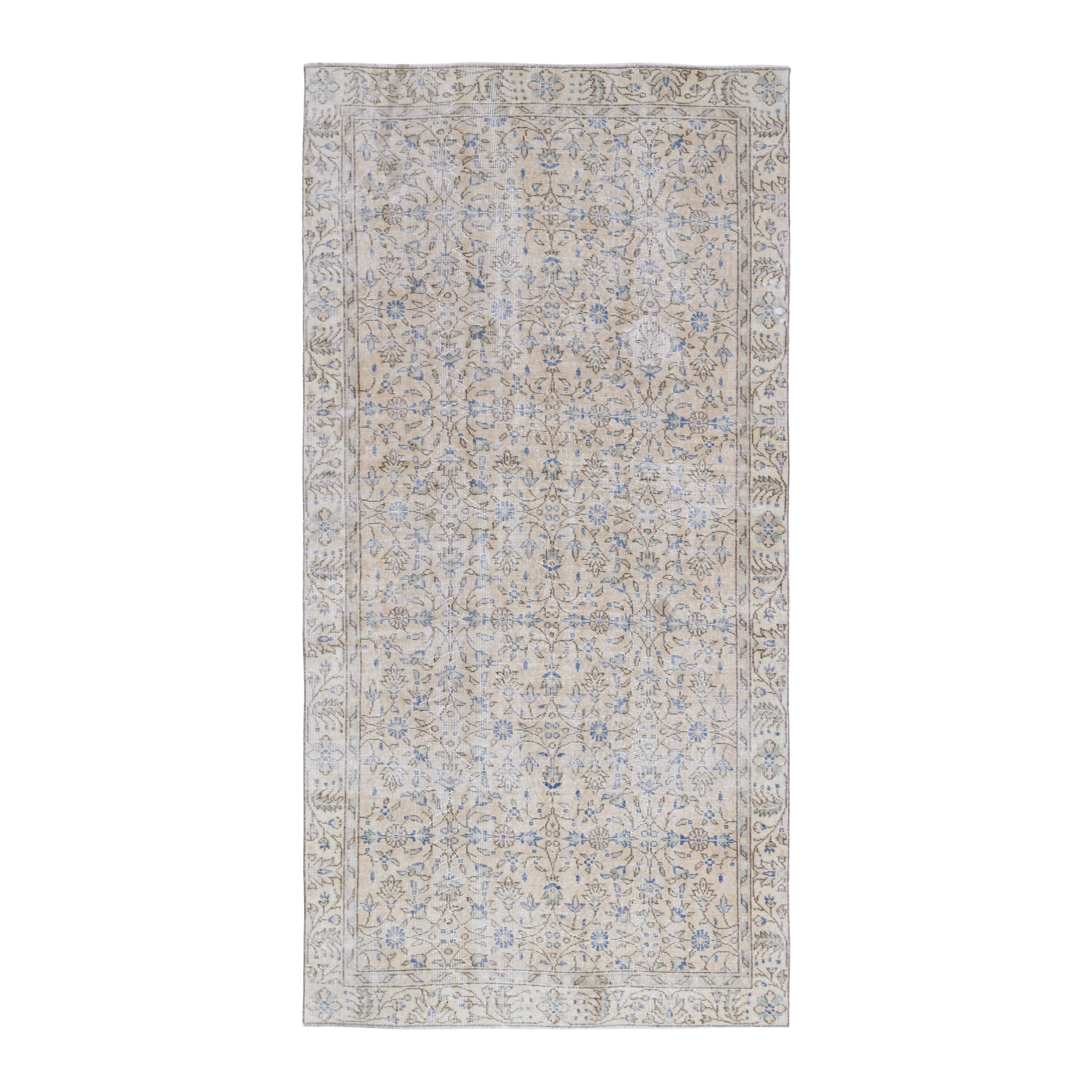Turkish Isparta area rug in cream and greige, 4'10" x 9'