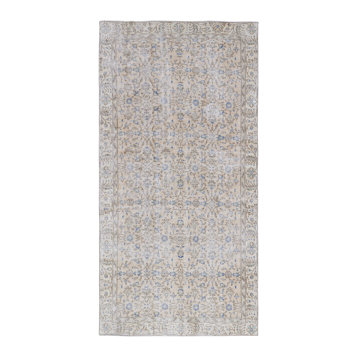 Turkish Isparta area rug in cream and greige, 4'10" x 9'