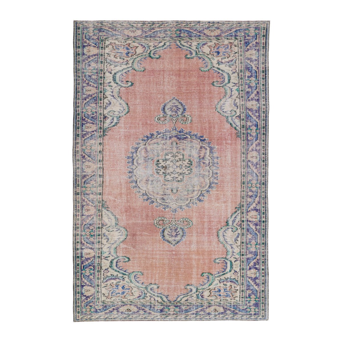 Turkish Manisa area rug in dusty rose and navy, 6'2" x 9'4"