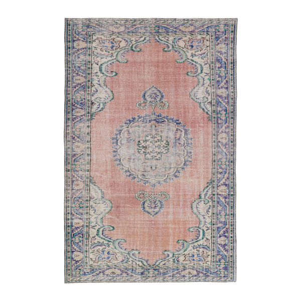 Turkish Manisa area rug in dusty rose and navy, 6'2" x 9'4"