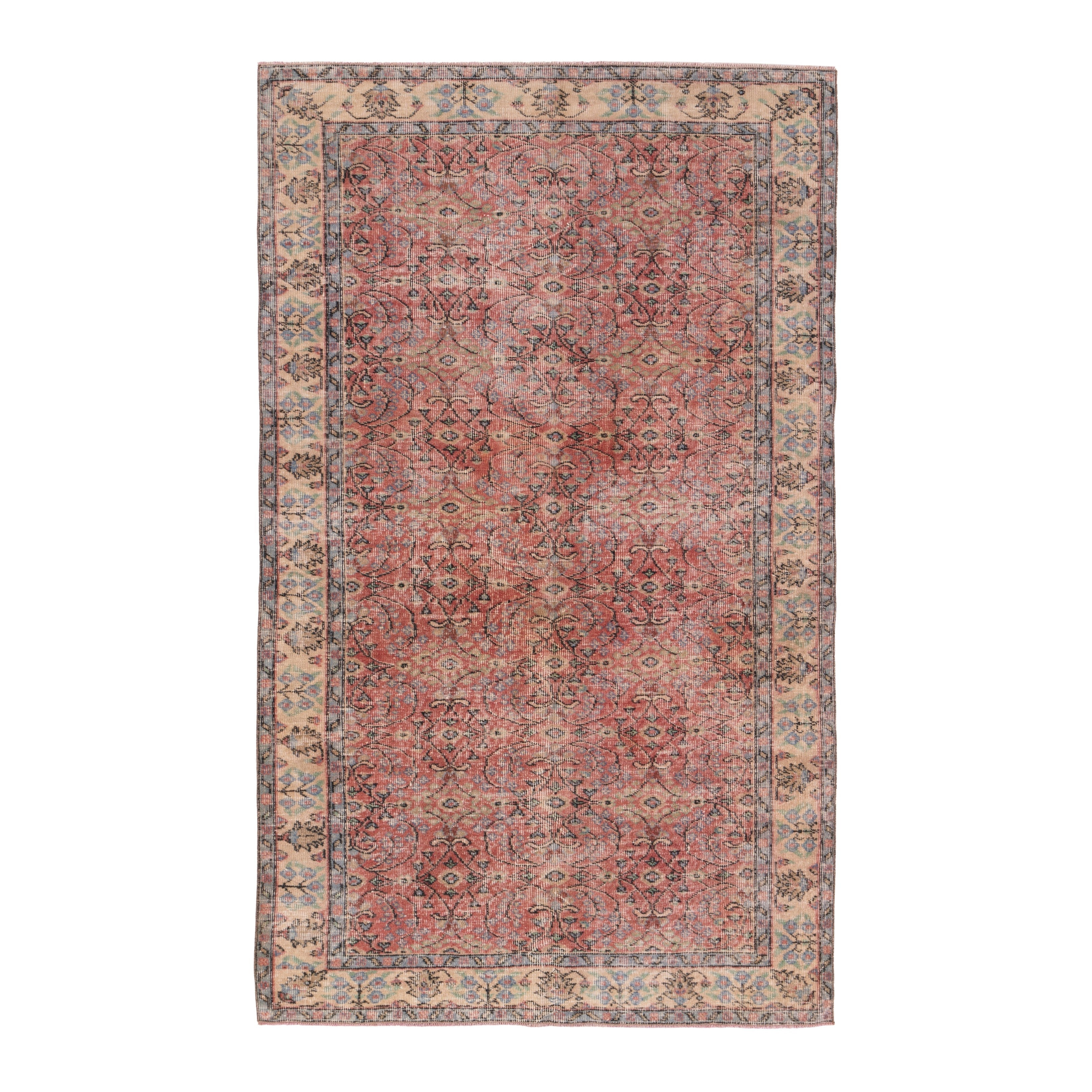 Turkish Isparta area rug in rust and cream, 5'1" x 8'4"