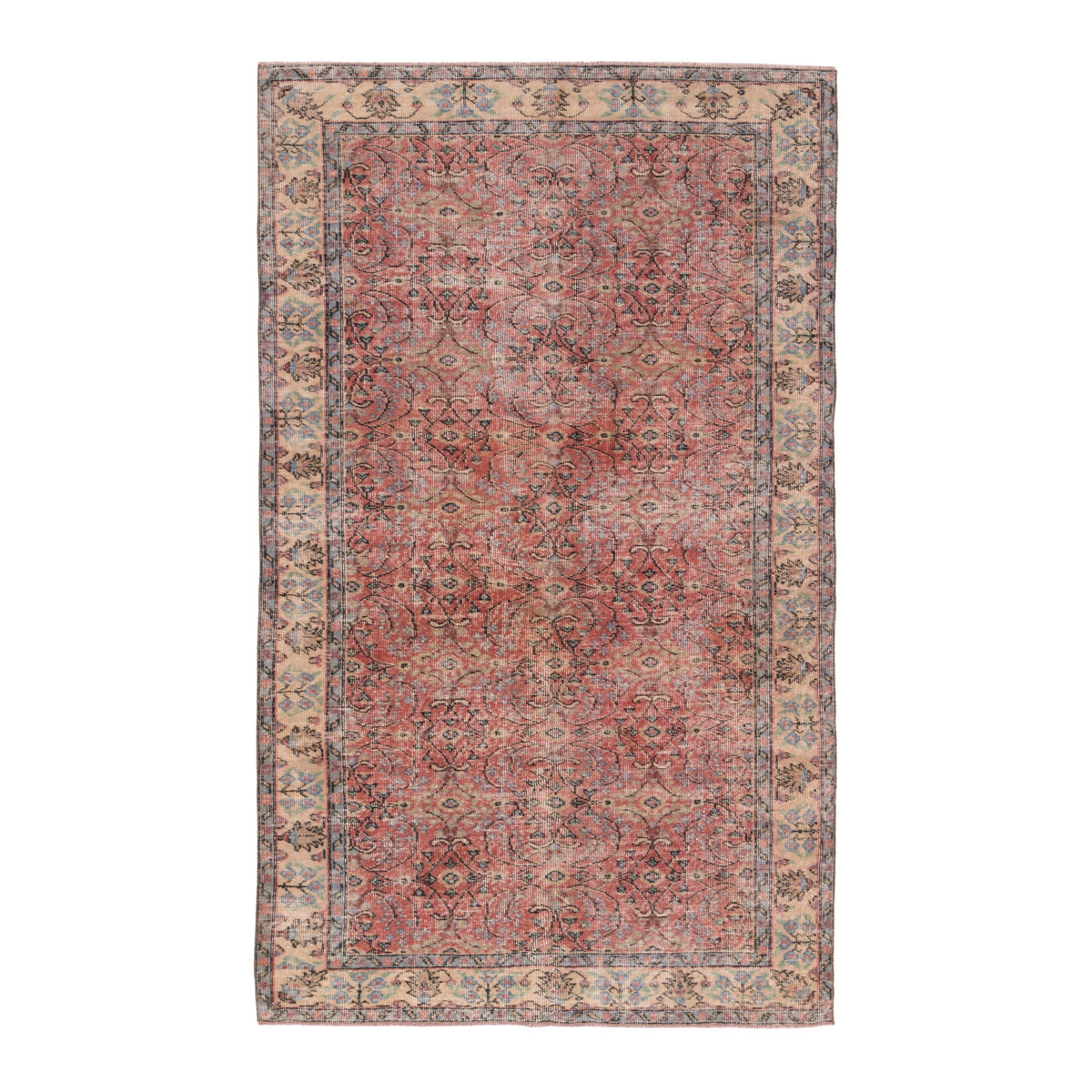 Turkish Isparta area rug in rust and cream, 5'1" x 8'4"