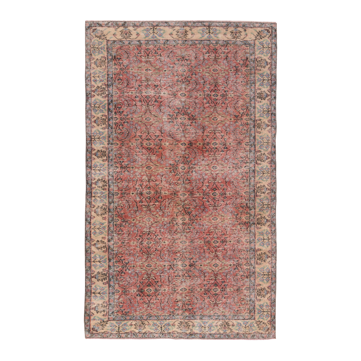 Turkish Isparta area rug in rust and cream, 5'1" x 8'4"