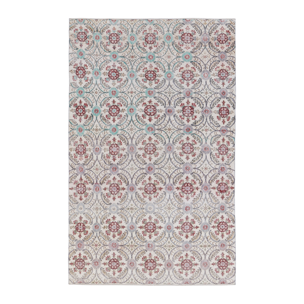 Turkish Isparta area rug in cream and muted pink, 6' x 9'4"