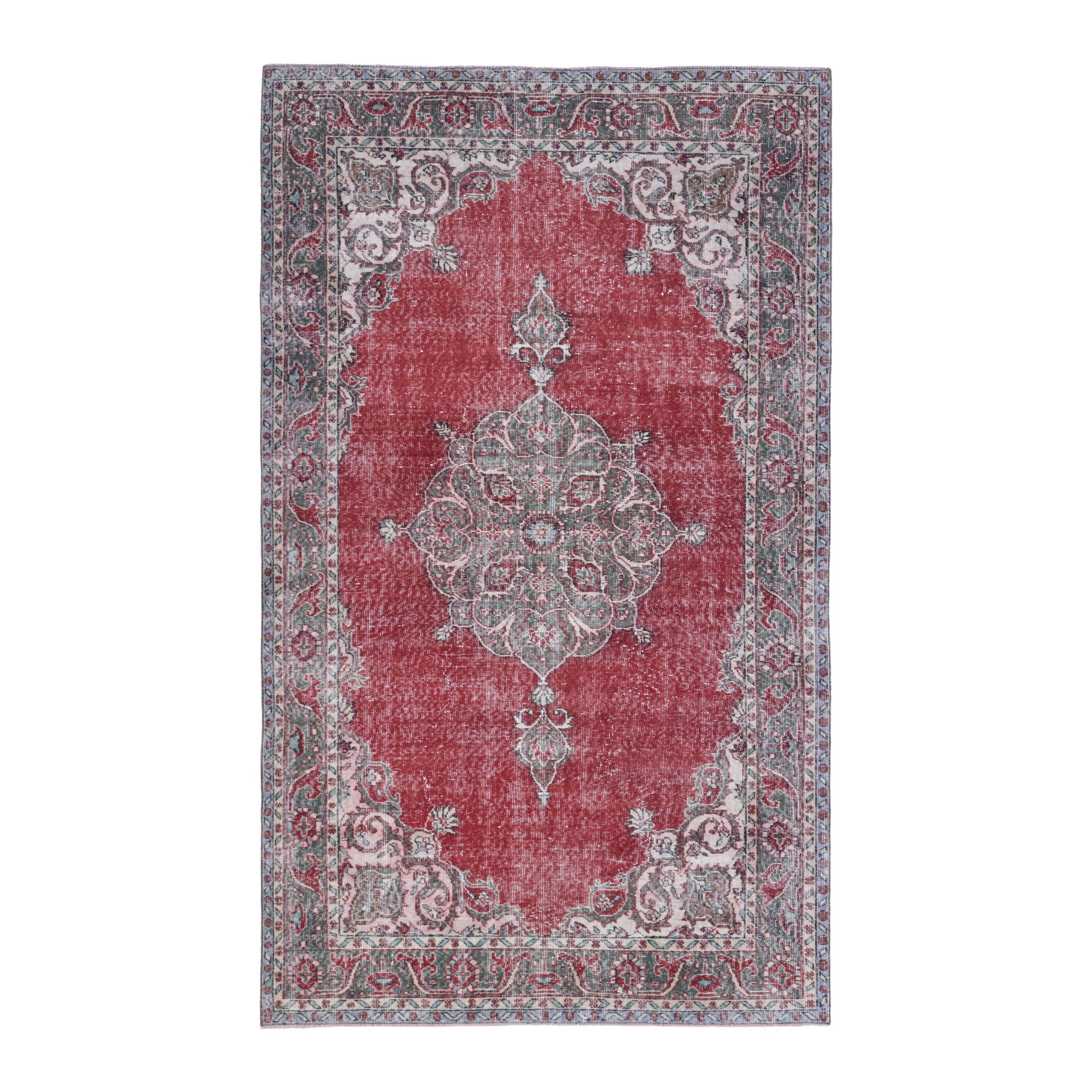 Turkish Isparta area rug in faded red and greige, 5'5" x 8'10"