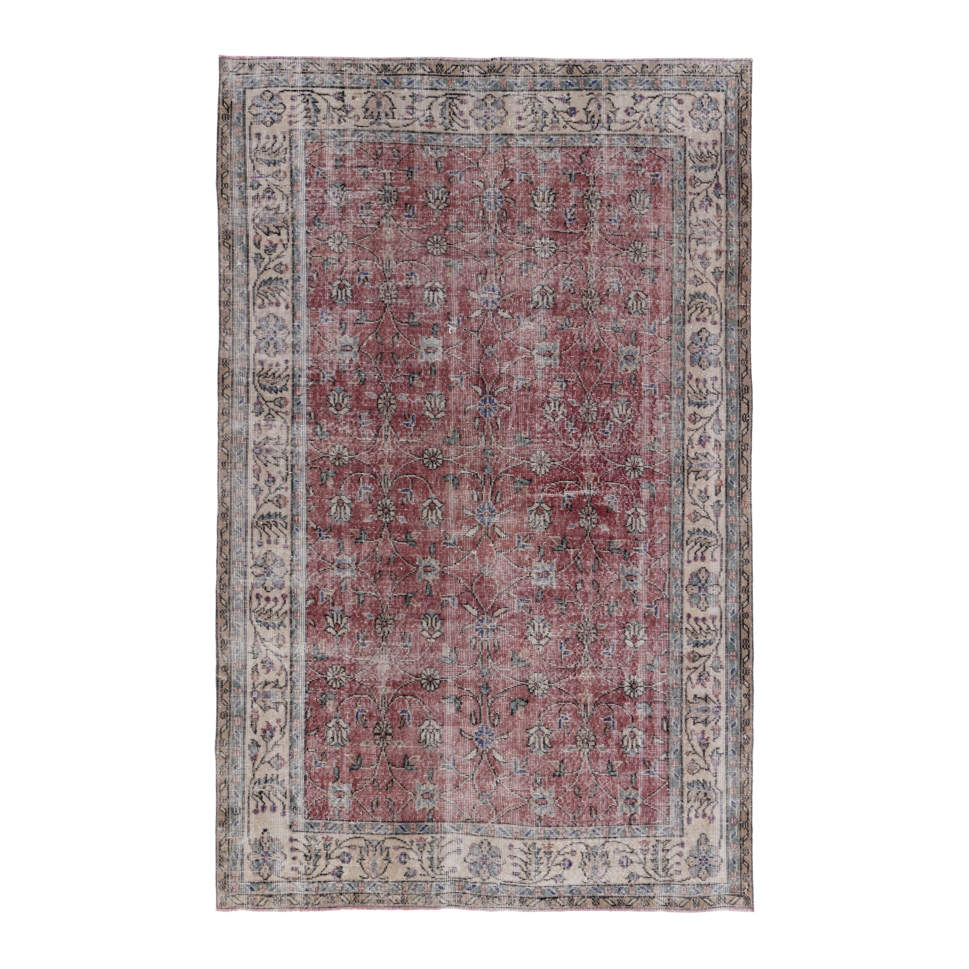 Turkish Isparta area rug in faded red and cream, 5'4" x 8'4"