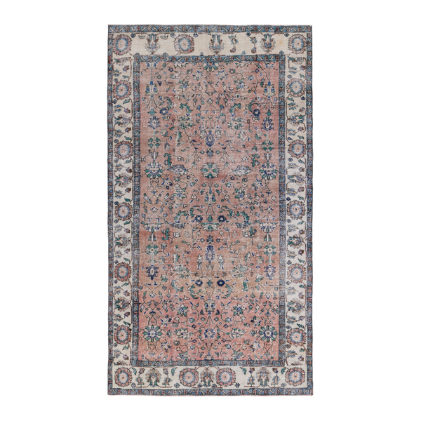 Turkish Isparta area rug in terracotta and cream, 4'11" x 8'5"