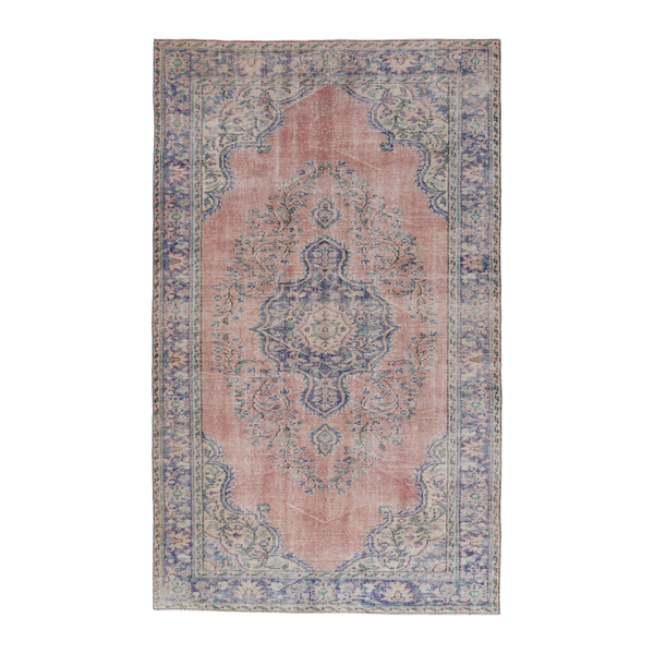 Turkish Manisa area rug in dusty rose and slate blue, 5'10" x 9'5"