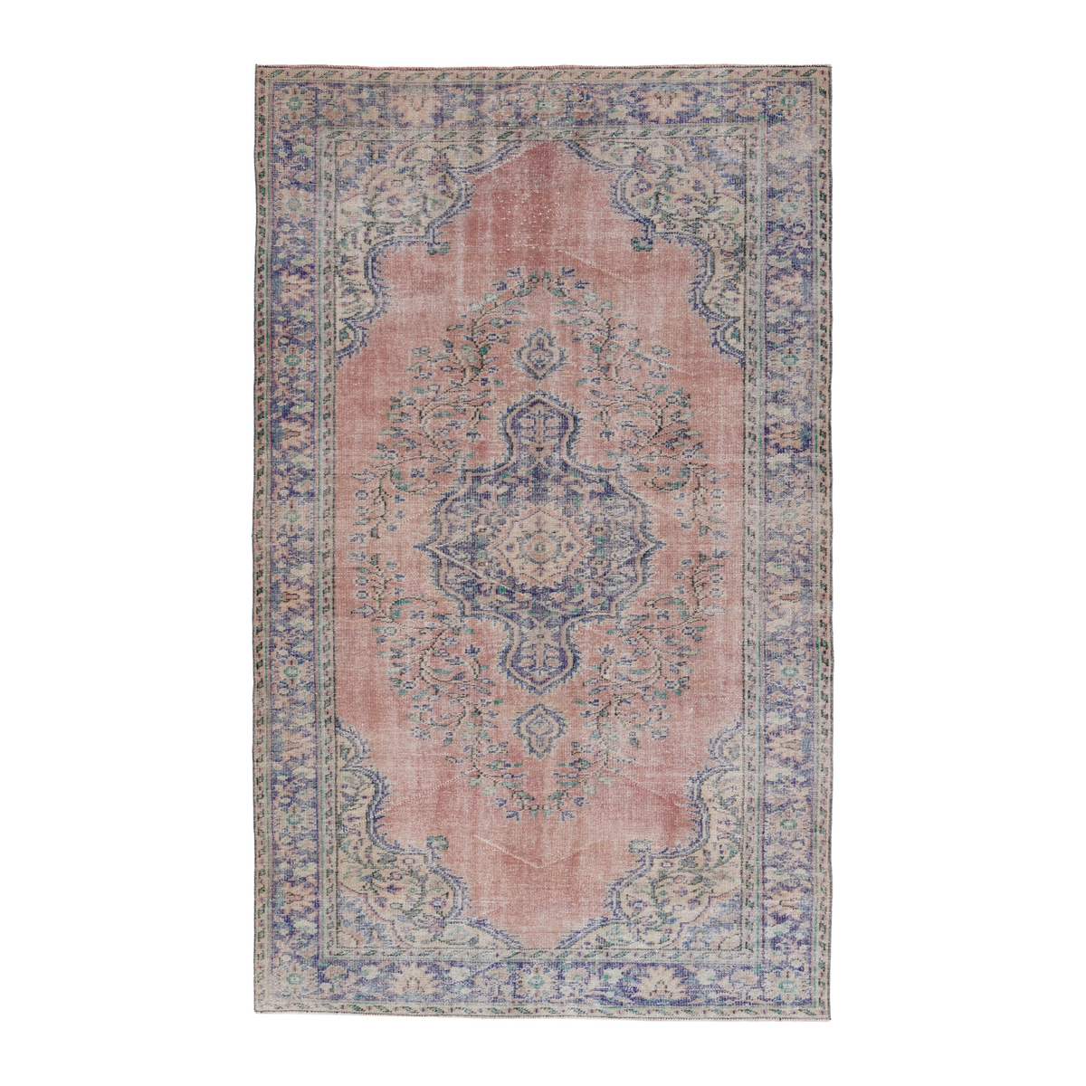 Turkish Manisa area rug in dusty rose and slate blue, 5'10" x 9'5"