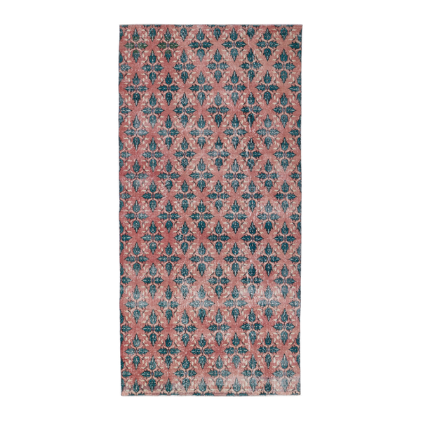 Turkish Isparta area rug in dusty rose and teal, 5' x 9'9"