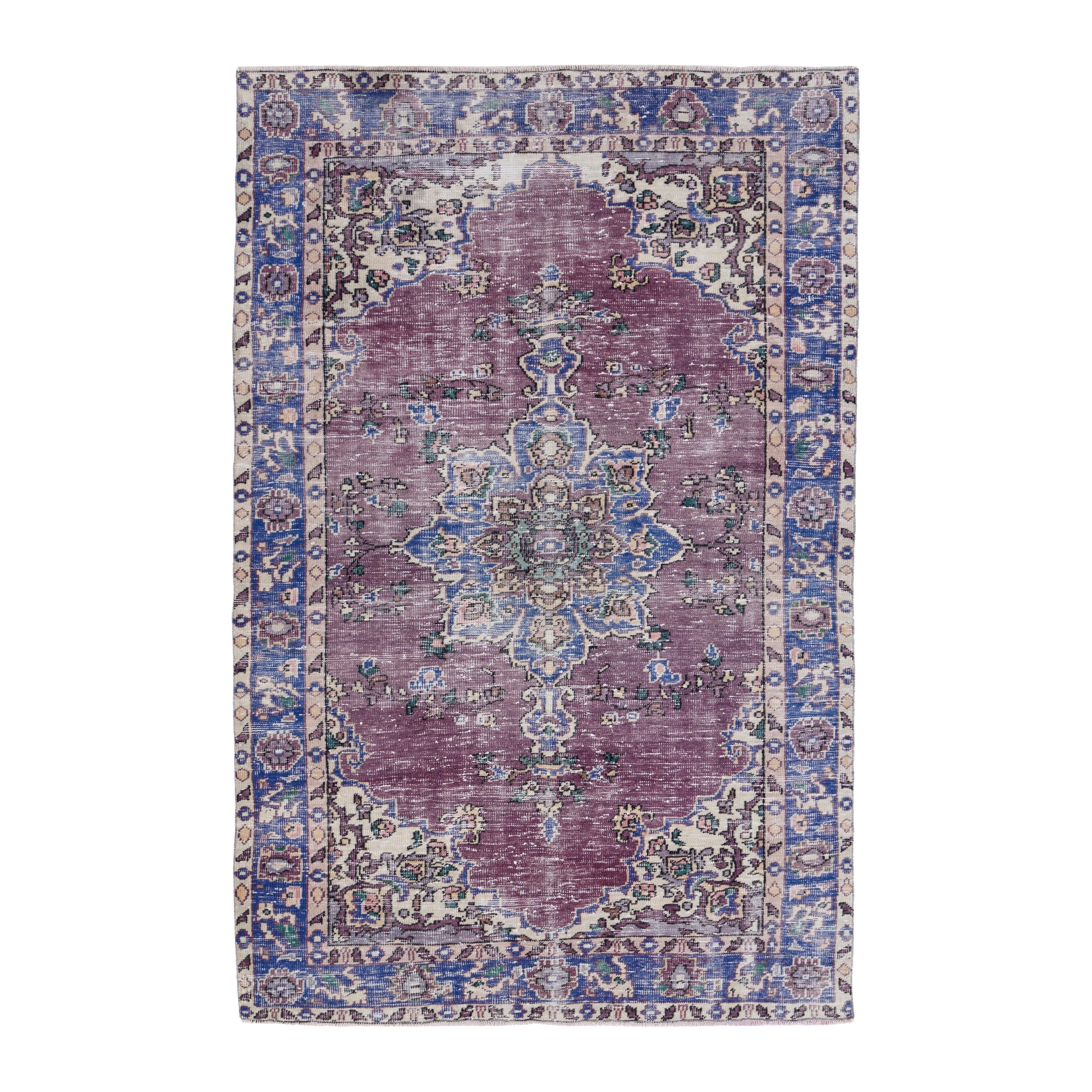 Turkish Isparta area rug in dusty rose and navy, 5'9" x 8'8"