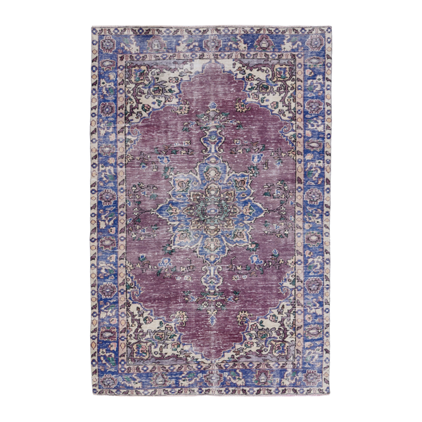 Turkish Isparta area rug in dusty rose and navy, 5'9" x 8'8"