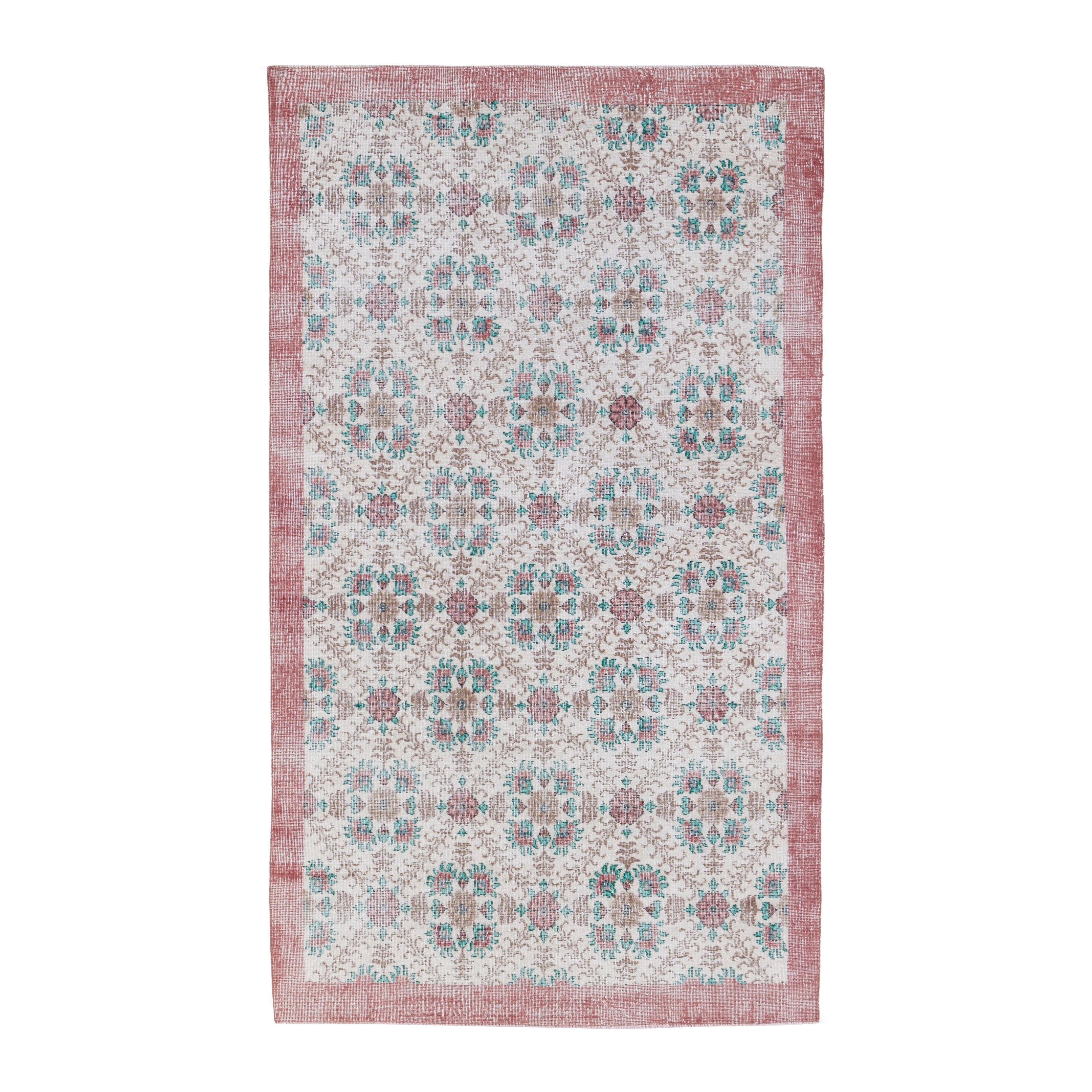 Turkish Isparta area rug in cream and dusty rose, 5'5" x 9'5"