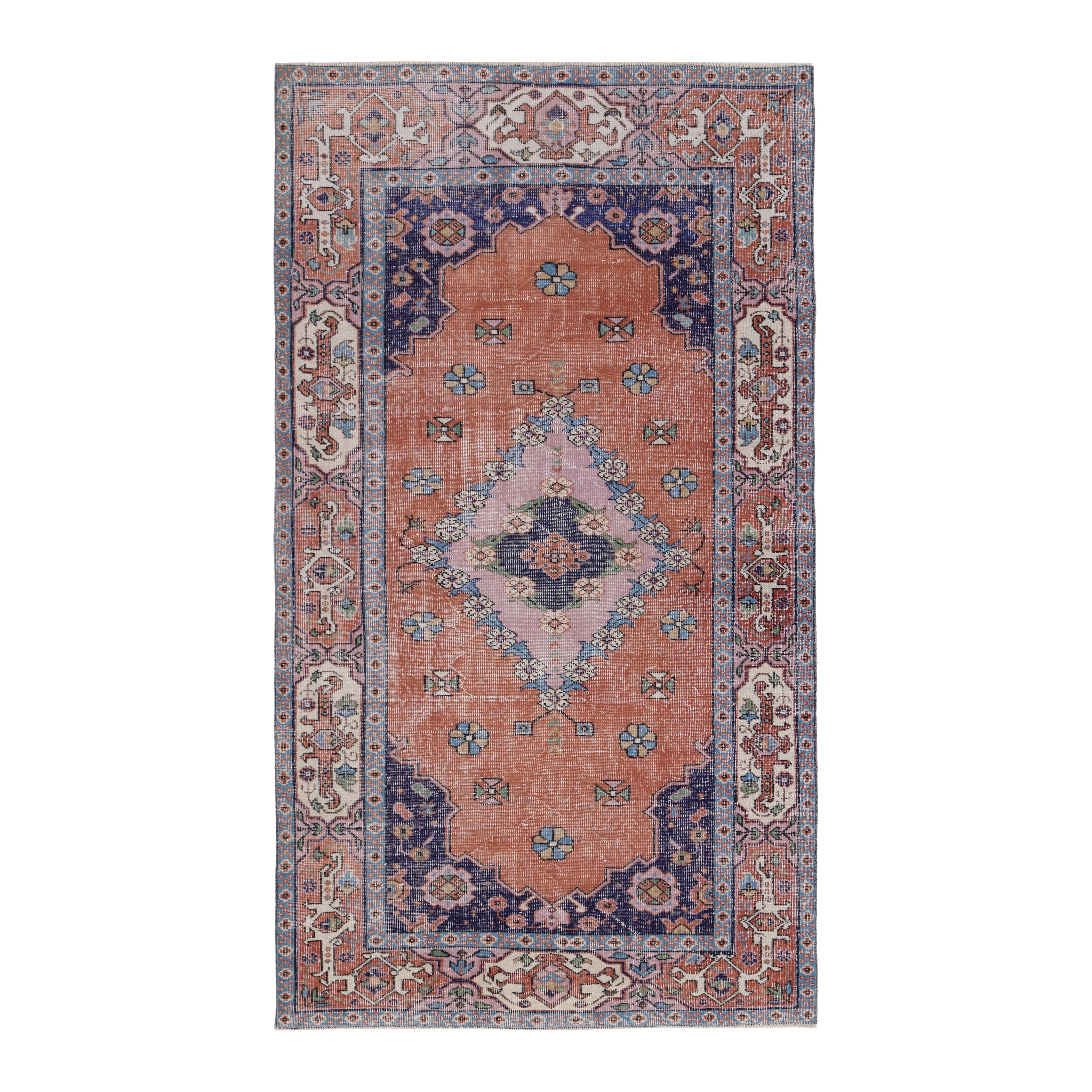 Turkish Isparta area rug in rust and navy, 4'5" x 7'8"