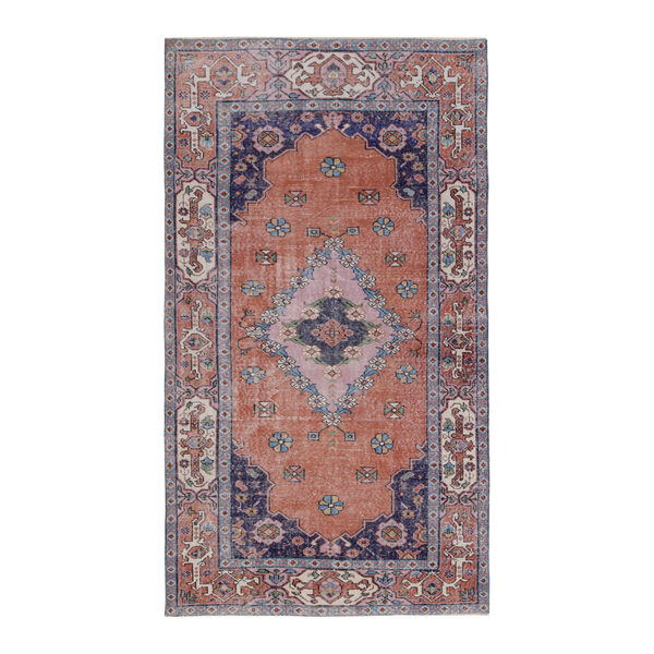 Turkish Isparta area rug in rust and navy, 4'5" x 7'8"
