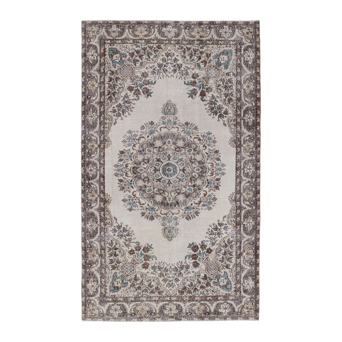 Turkish Isparta area rug in cream and taupe, 5'4" x 9'