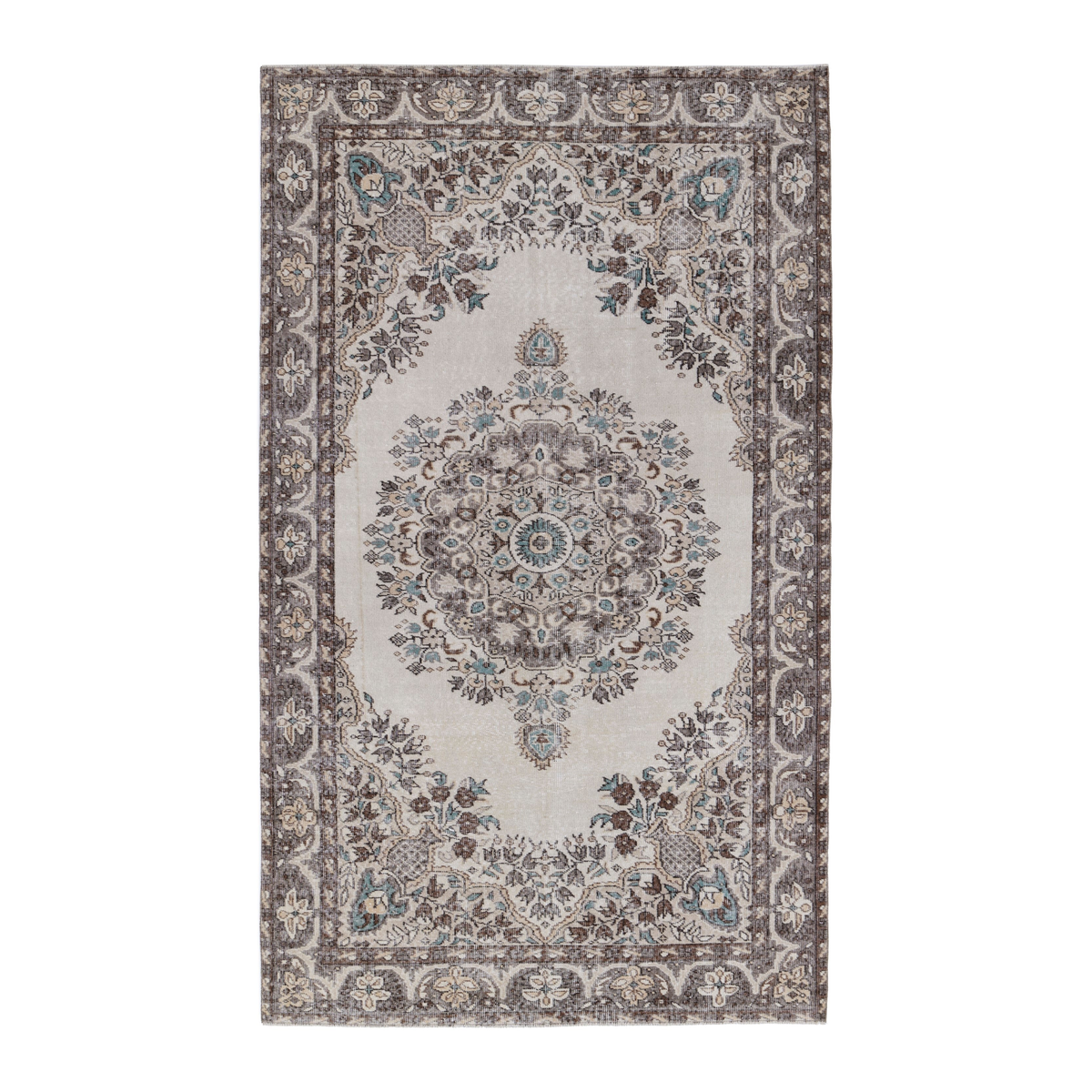 Turkish Isparta area rug in cream and taupe, 5'4" x 9'