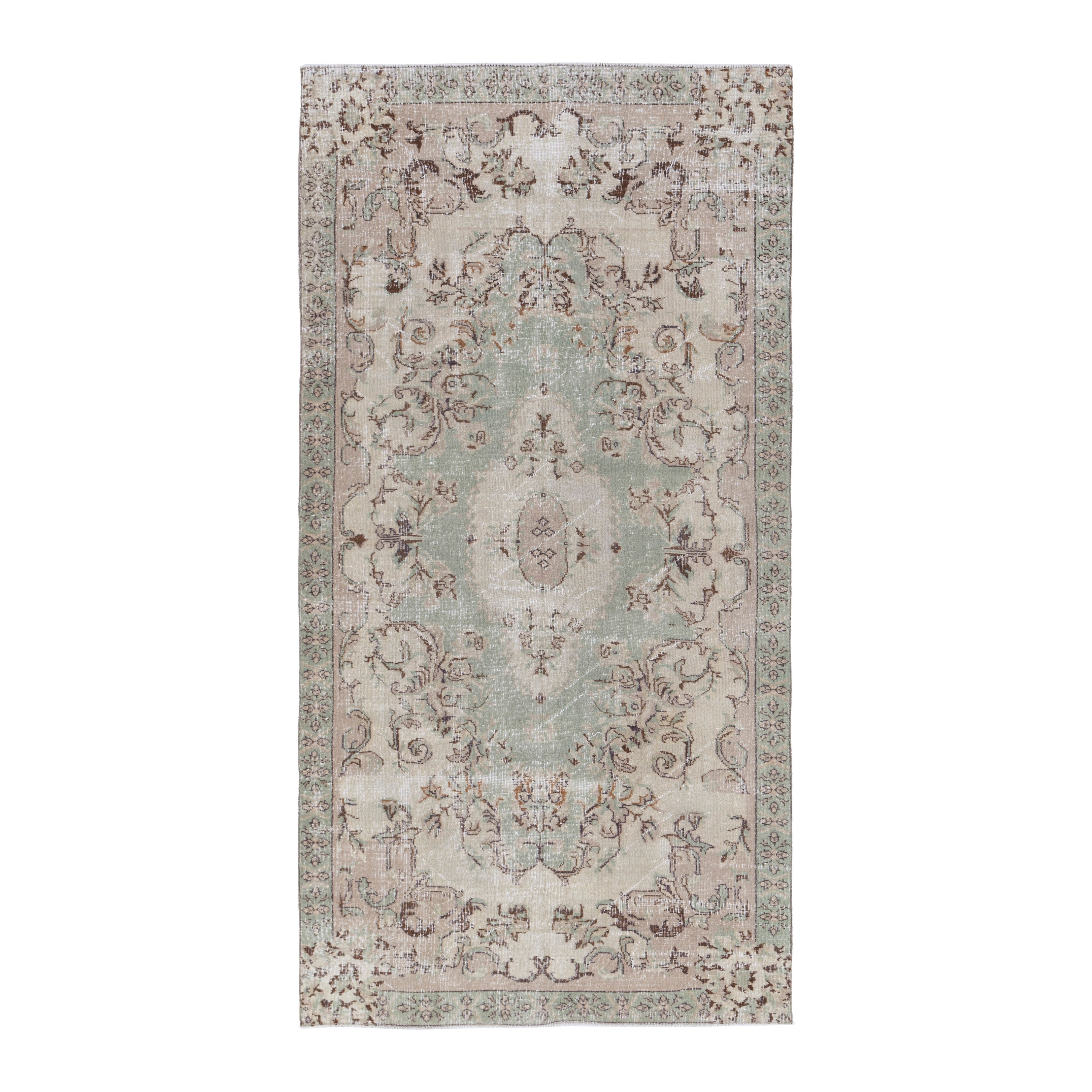 Turkish Isparta area rug in sage and muted pink, 4'9" x 8'10"