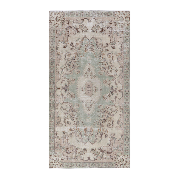 Turkish Isparta area rug in sage and muted pink, 4'9" x 8'10"