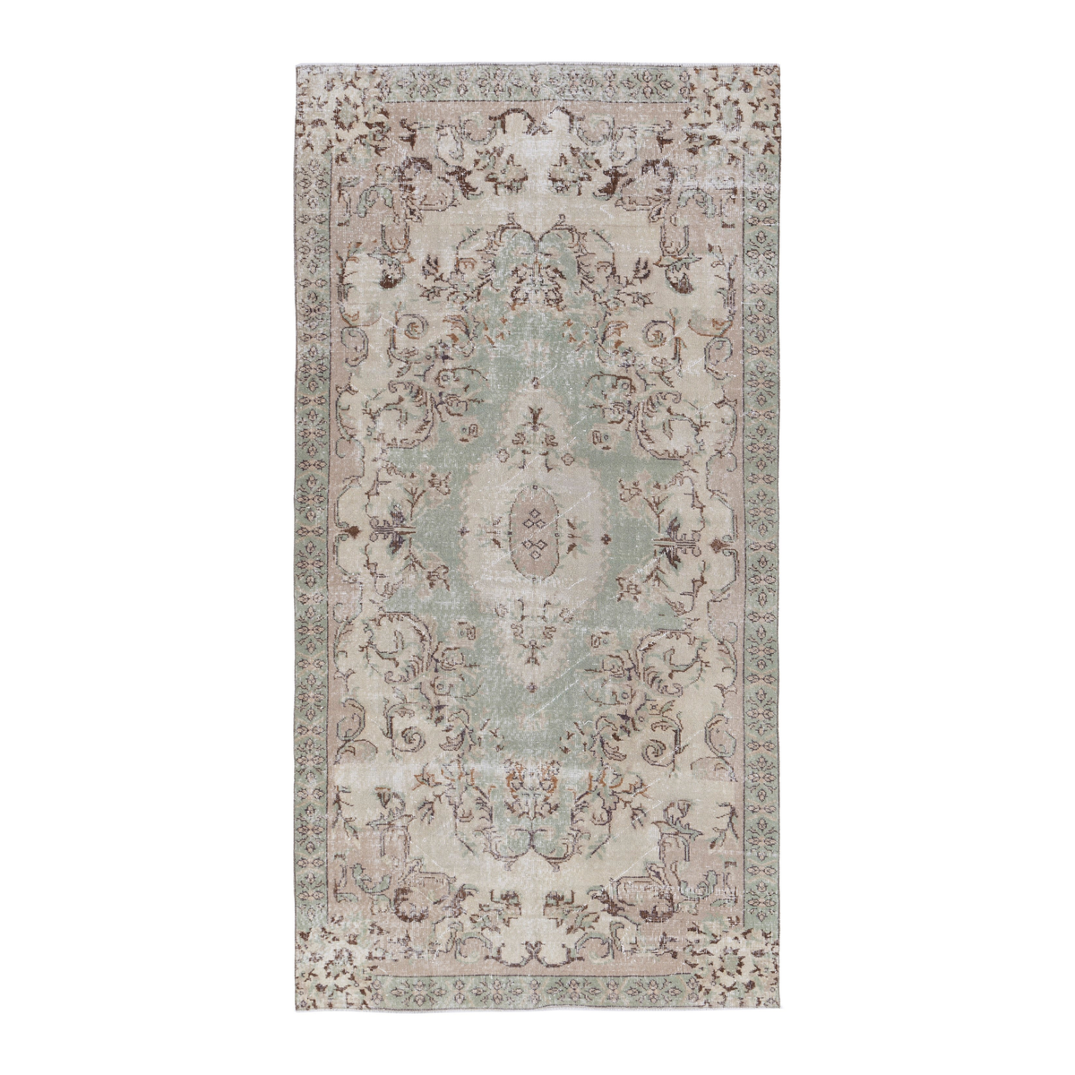 Turkish Isparta area rug in sage and muted pink, 4'9" x 8'10"