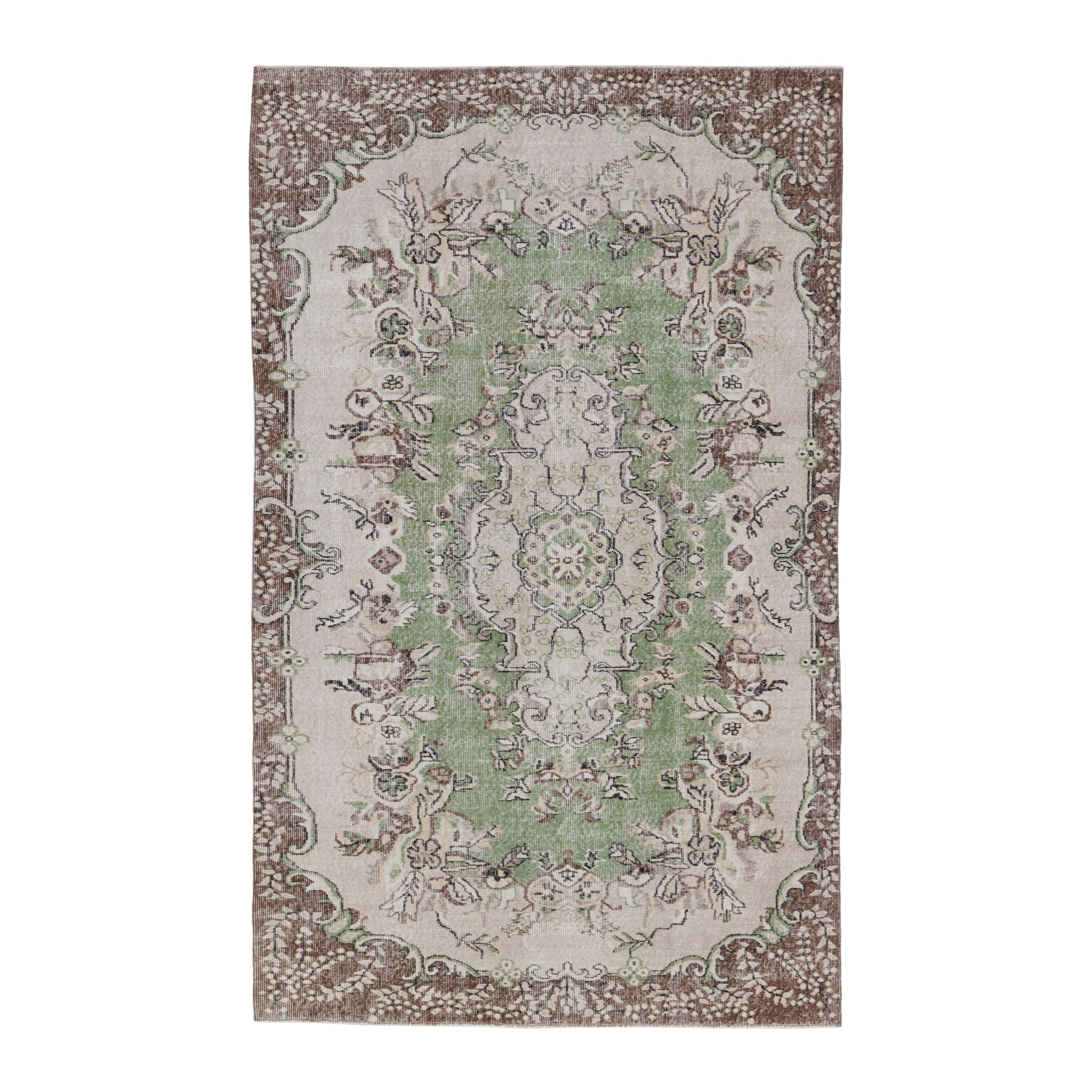 Turkish Isparta area rug in cream and brown, 5'9" x 9'3"