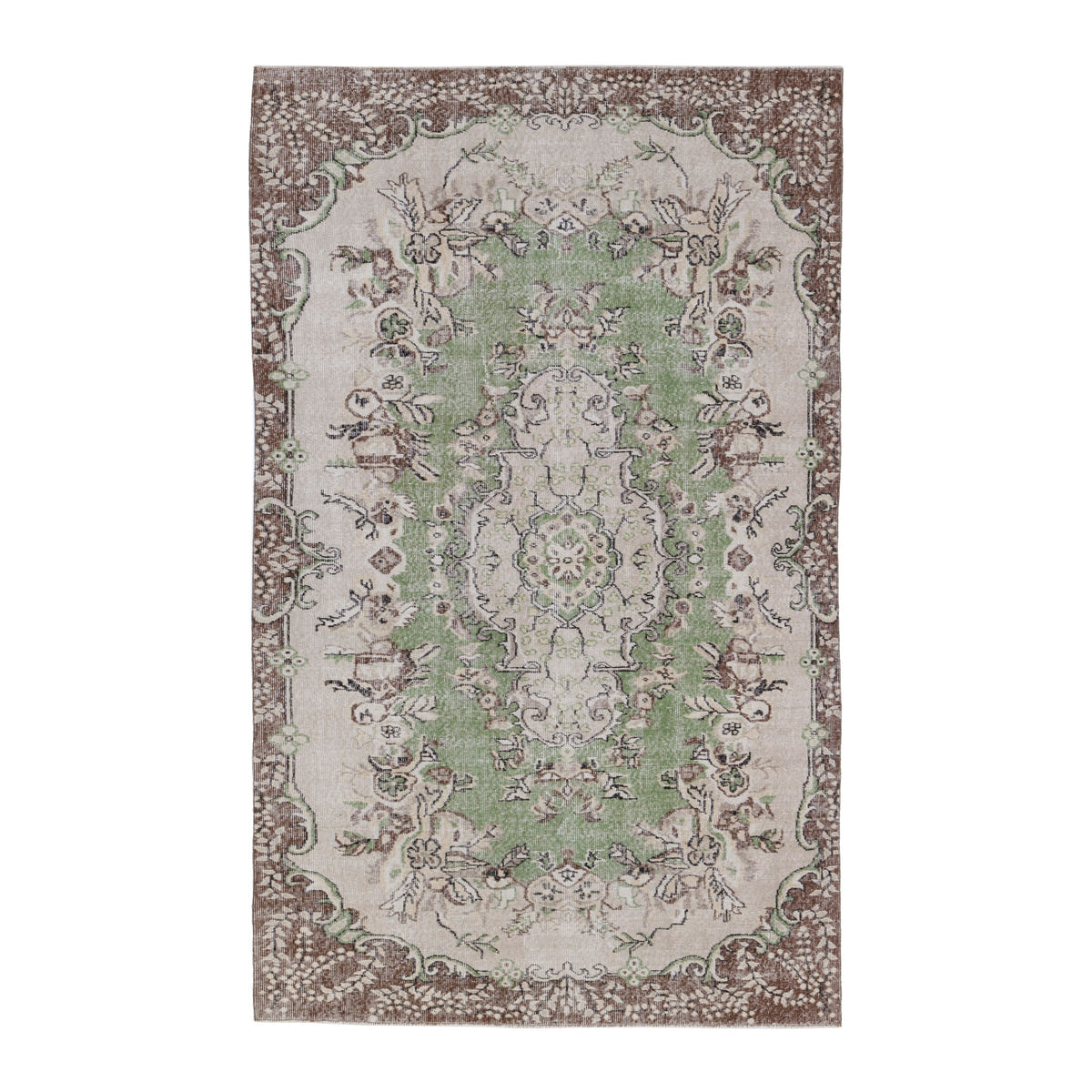 Turkish Isparta area rug in cream and brown, 5'9" x 9'3"