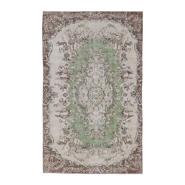 Turkish Isparta area rug in cream and brown, 5'9" x 9'3"