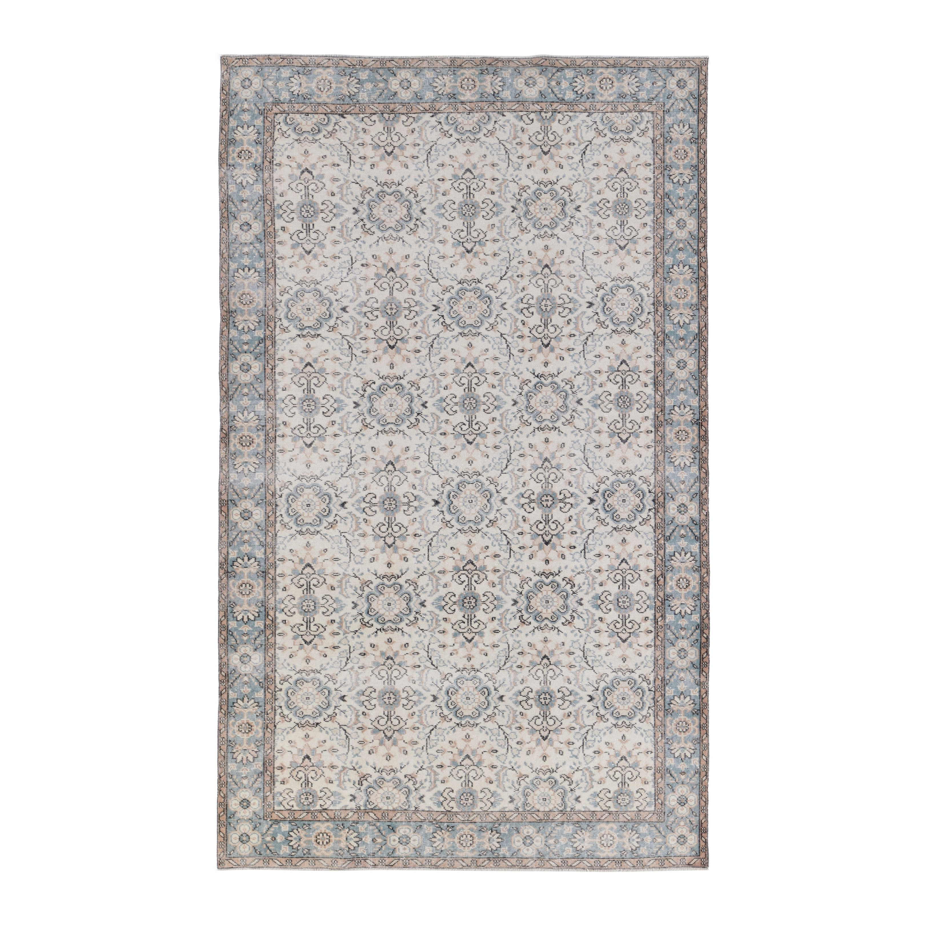 Turkish Isparta area rug in cream and dusty blue, 6' x 10'