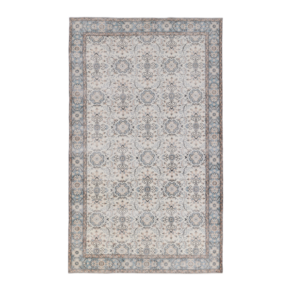 Turkish Isparta area rug in cream and dusty blue, 6' x 10'