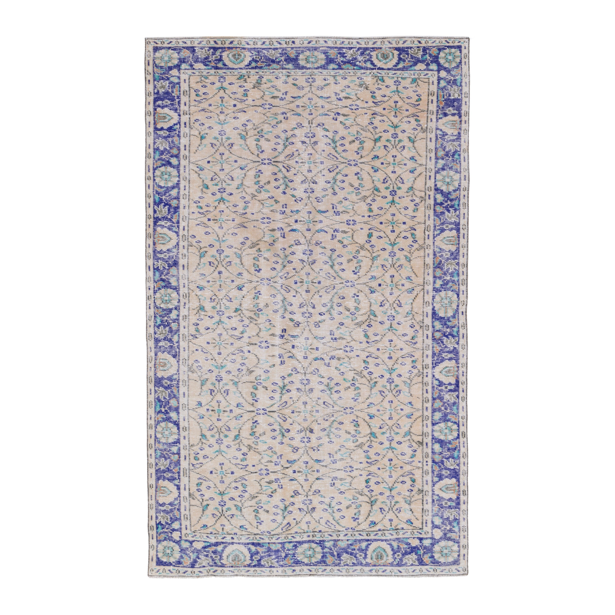 Turkish Manisa area rug in cream and navy, 4'9" x 8'