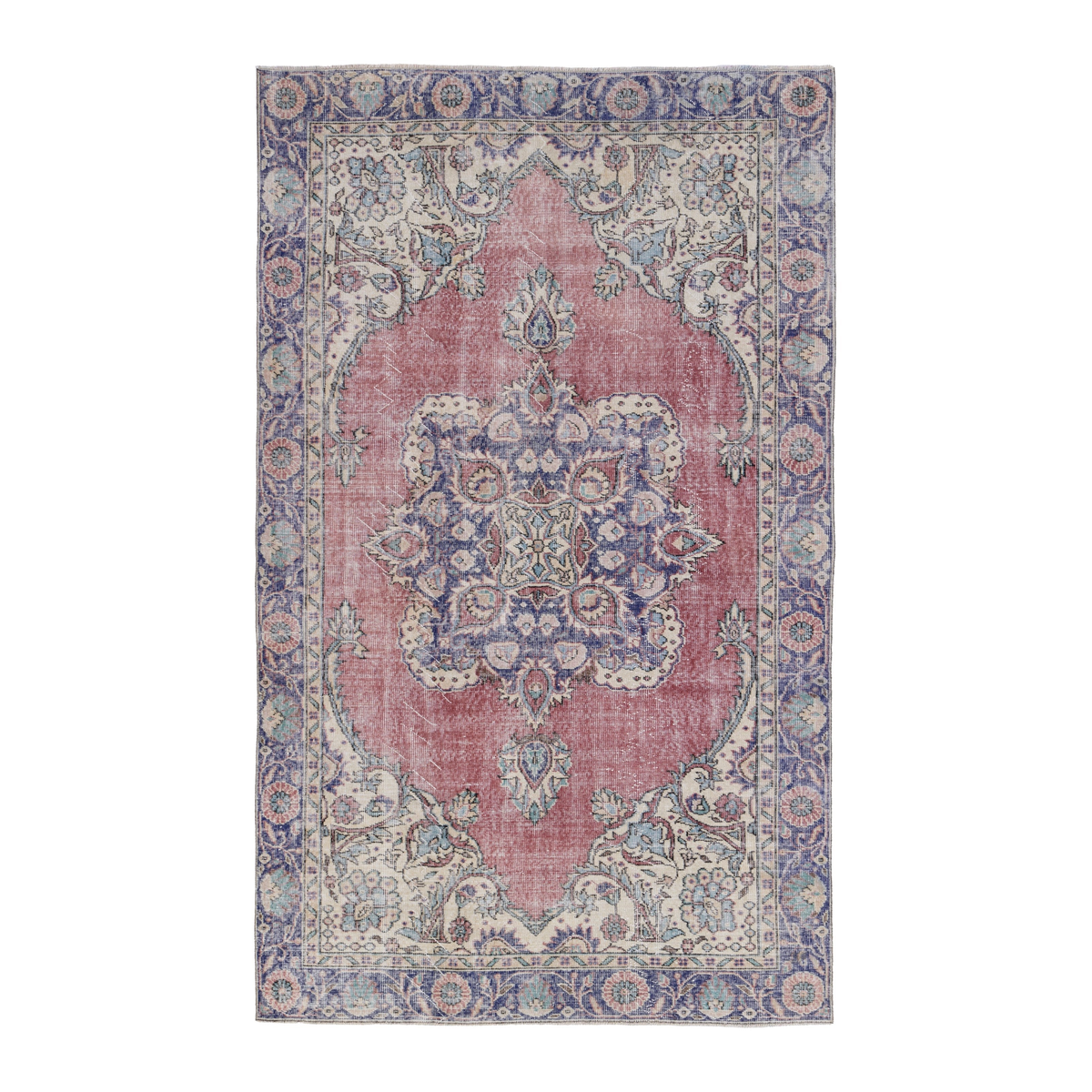Turkish Isparta area rug in dusty rose and navy, 5'9" x 9'7"