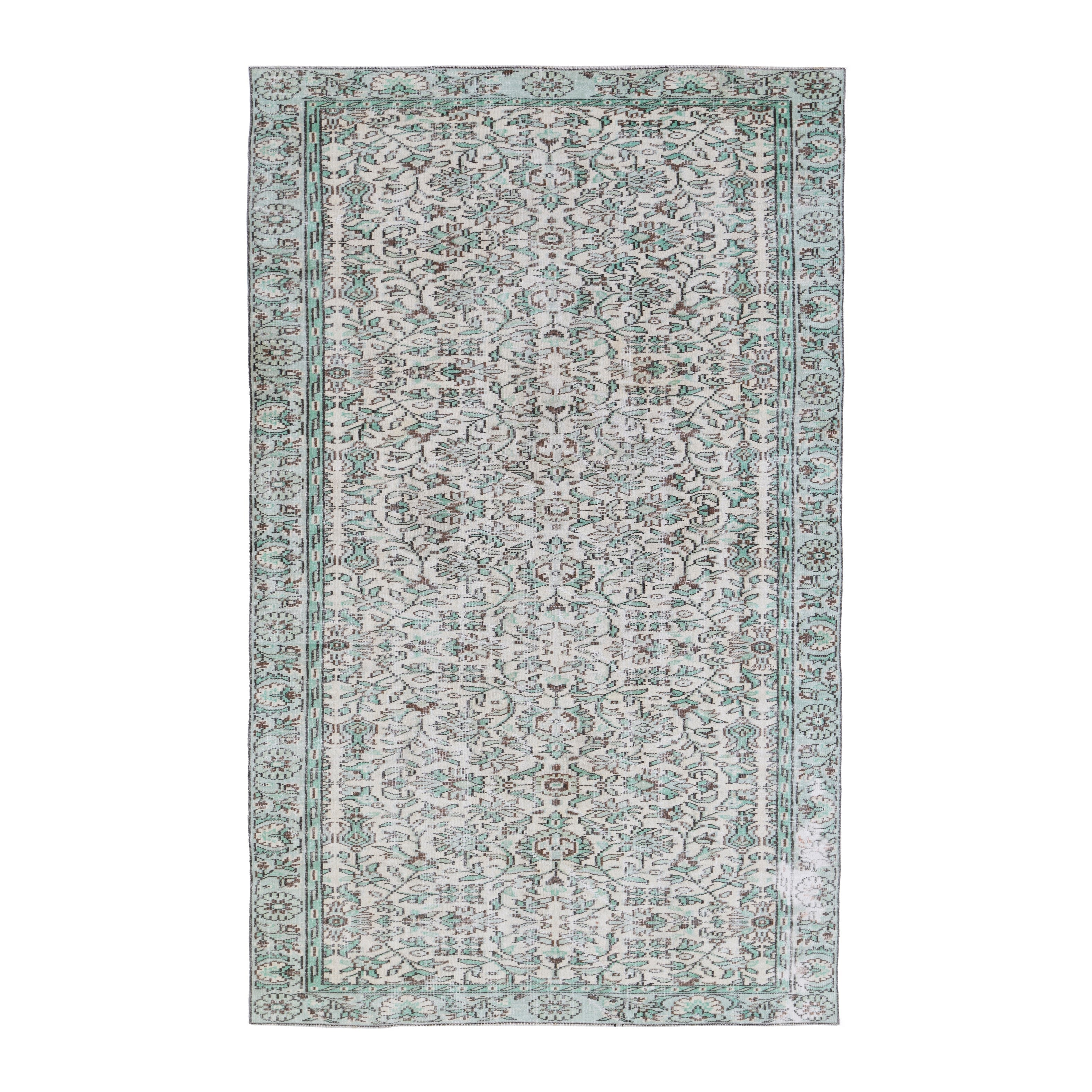 Turkish Manisa area rug in cream and sage, 5'9" x 9'1"