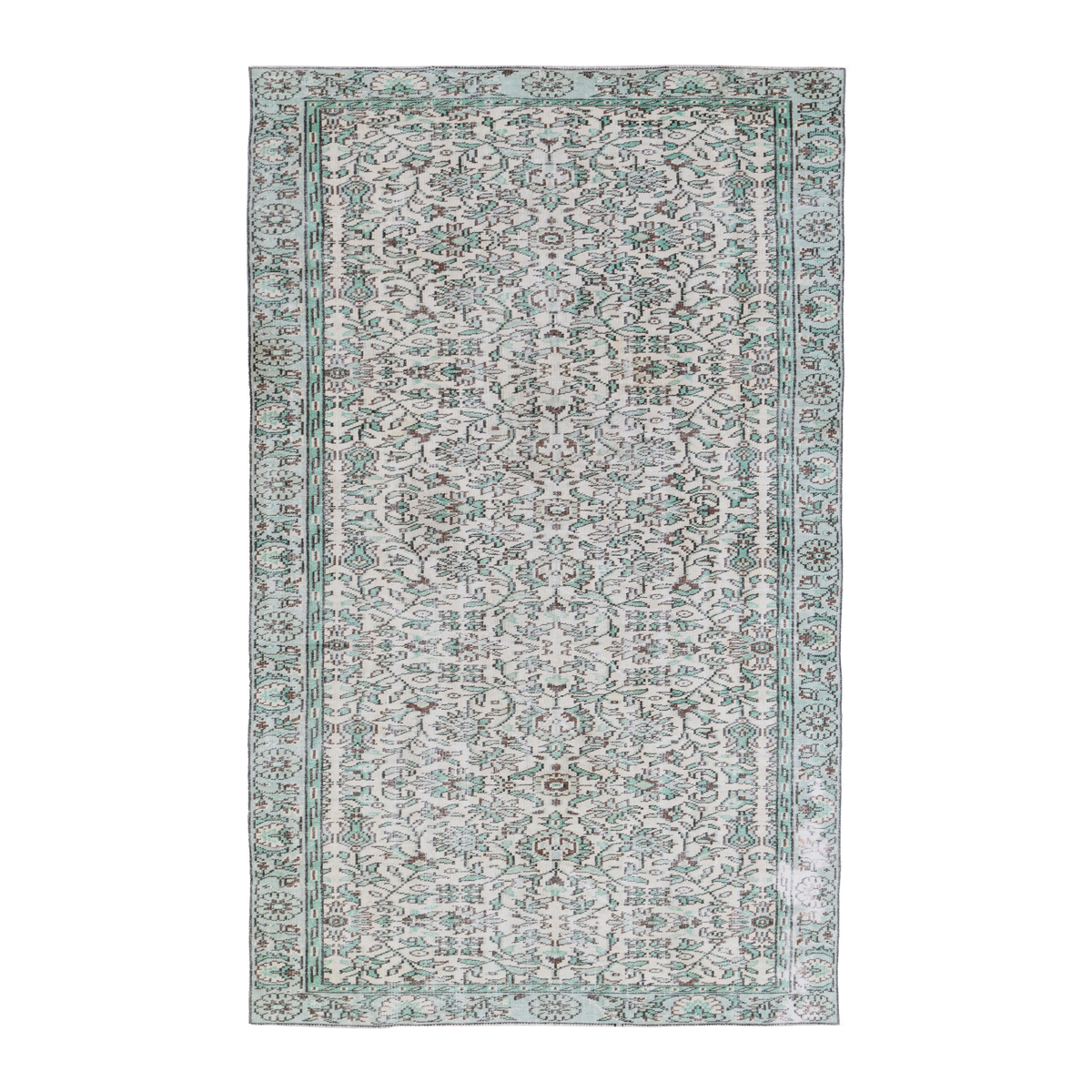 Turkish Manisa area rug in cream and sage, 5'9" x 9'1"