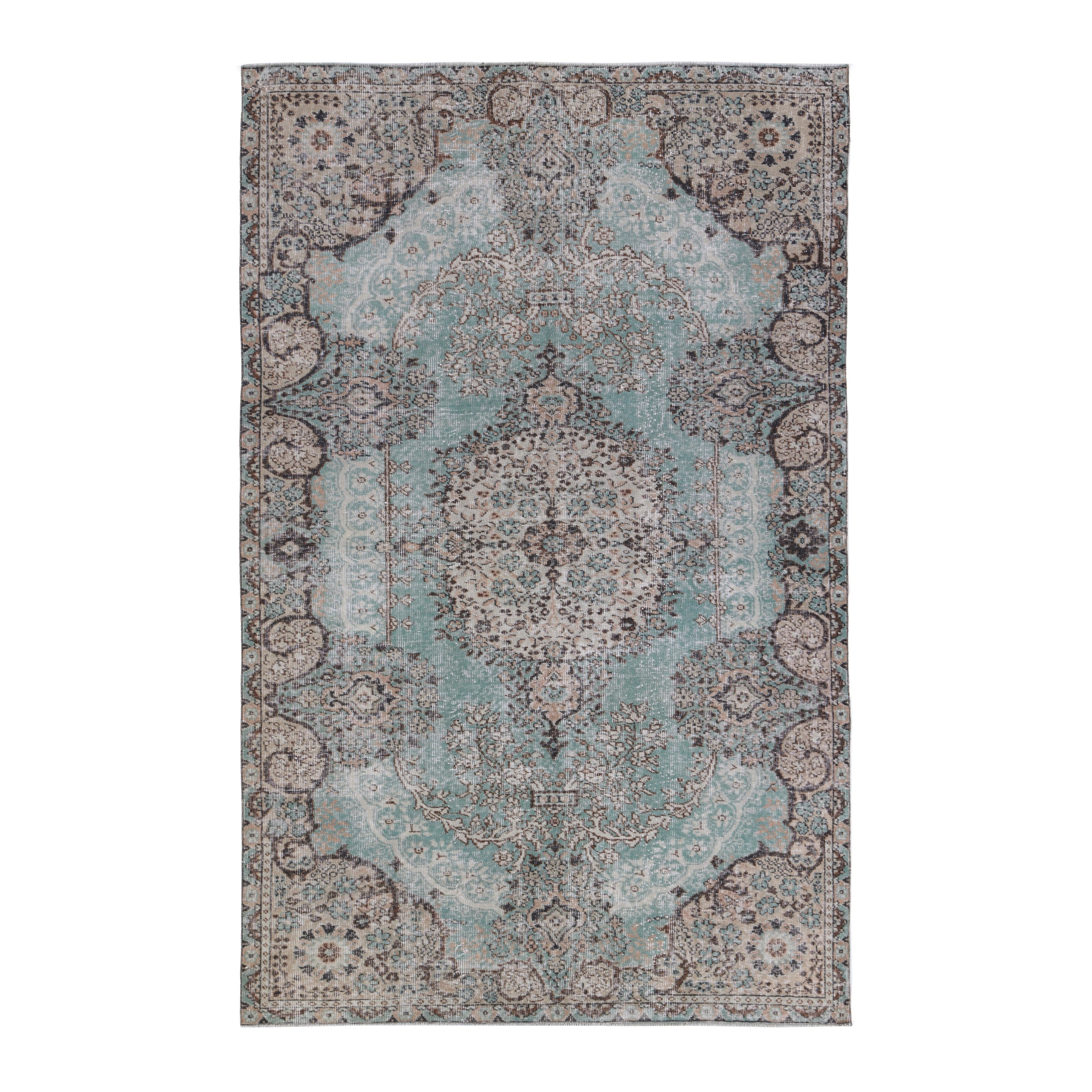 Turkish Isparta area rug in celadon and taupe, 5'6" x 8'8"