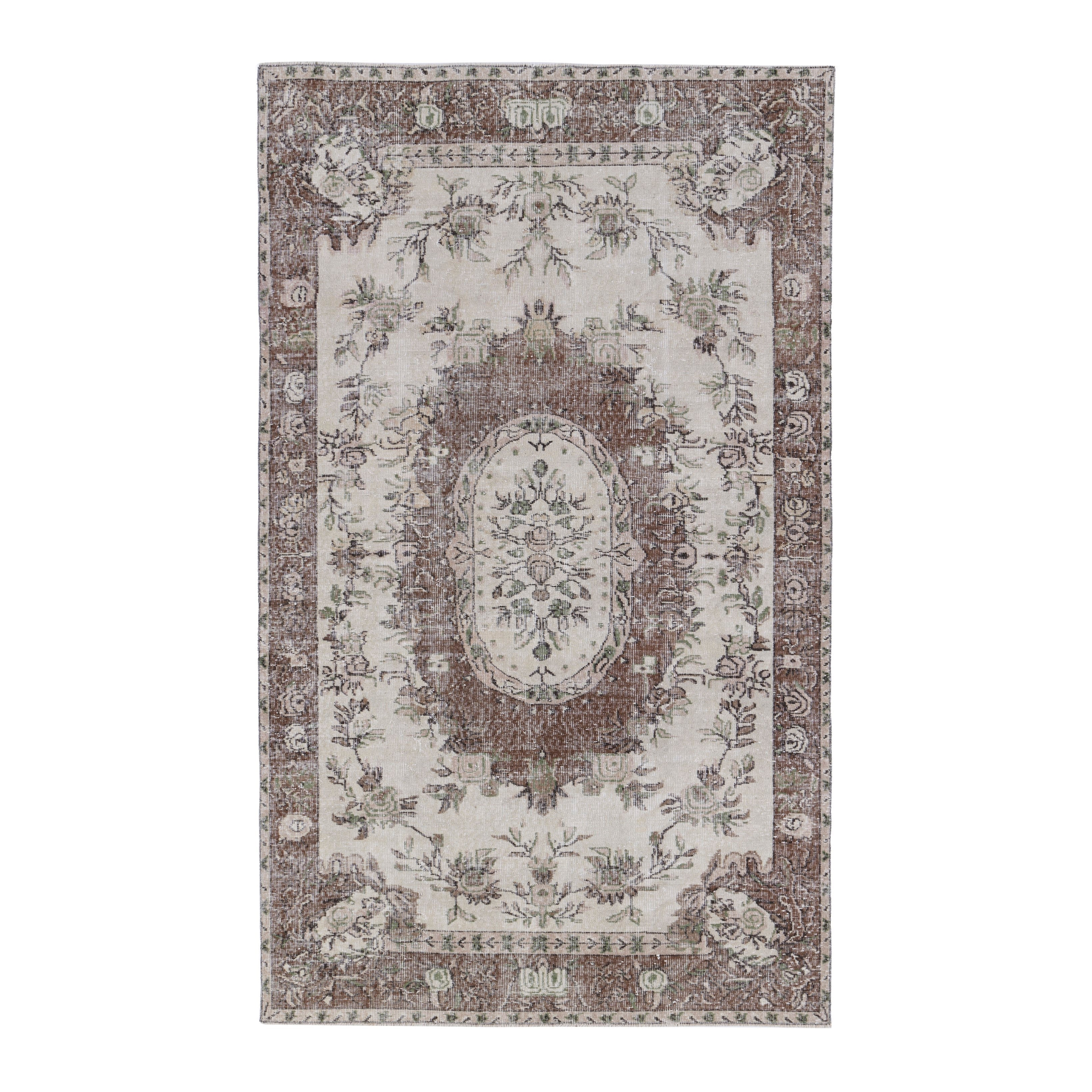 Turkish Isparta area rug in cream and muted pink, 5'4" x 8'10"