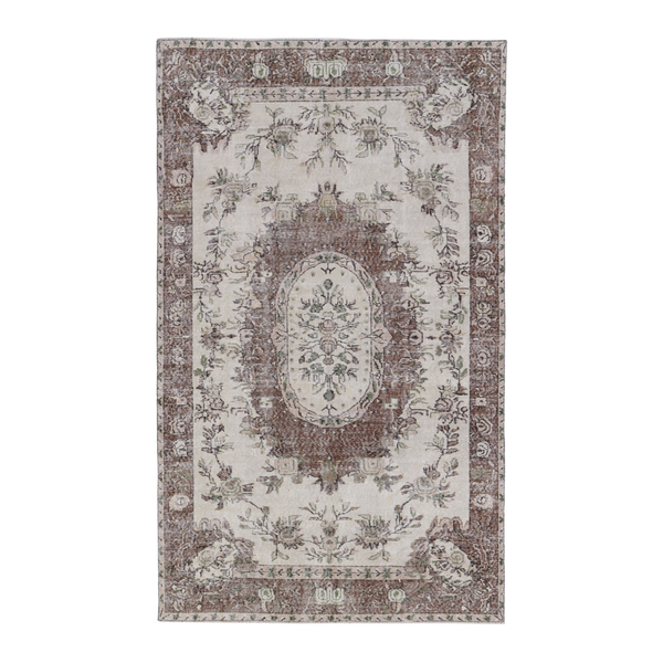 Turkish Isparta area rug in cream and muted pink, 5'4" x 8'10"