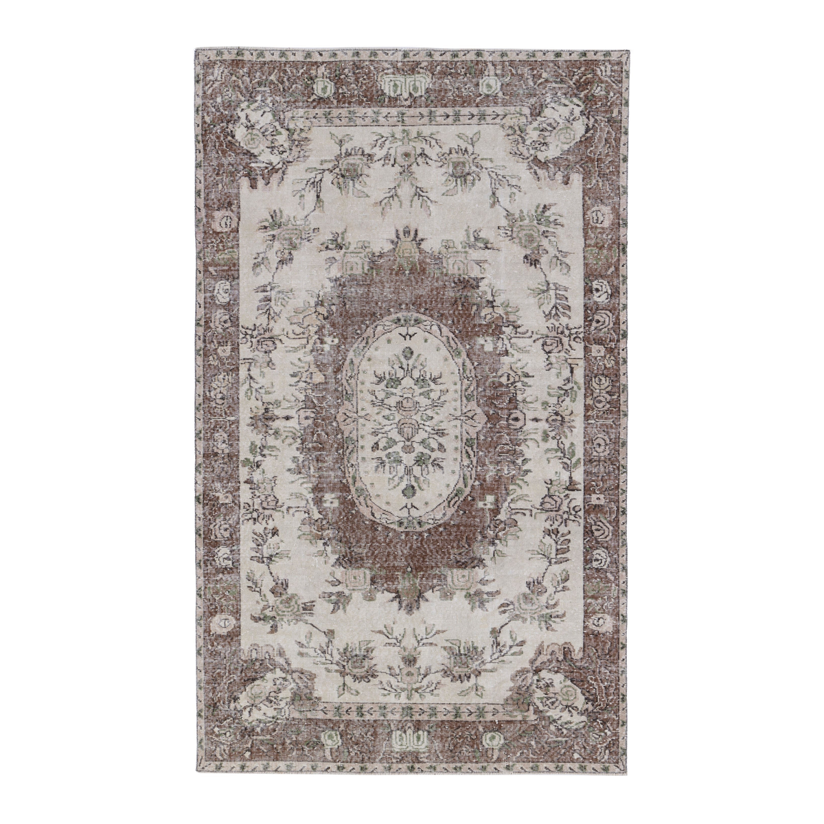 Turkish Isparta area rug in cream and muted pink, 5'4" x 8'10"