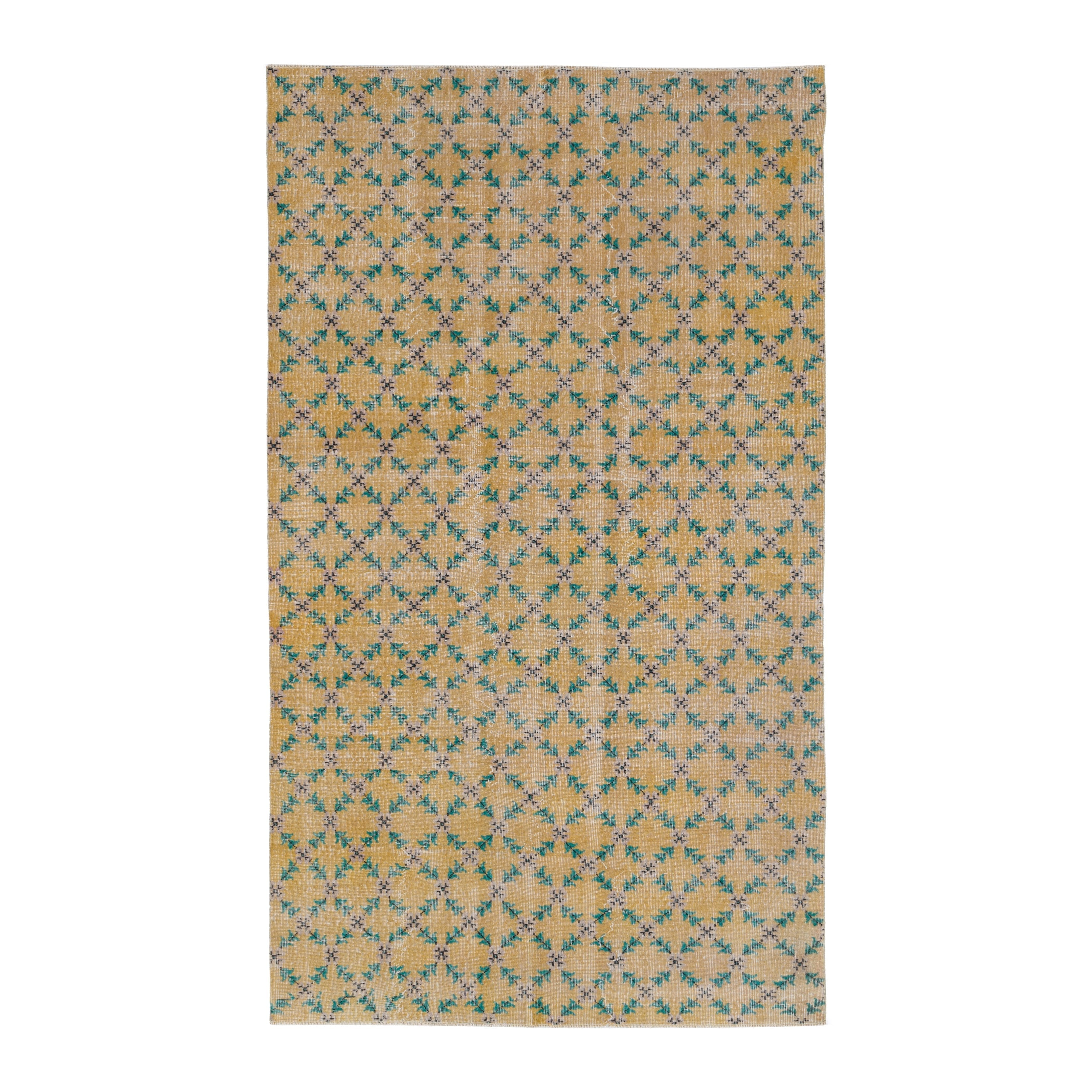 Turkish Isparta area rug in tan and teal, 5'5" x 9'