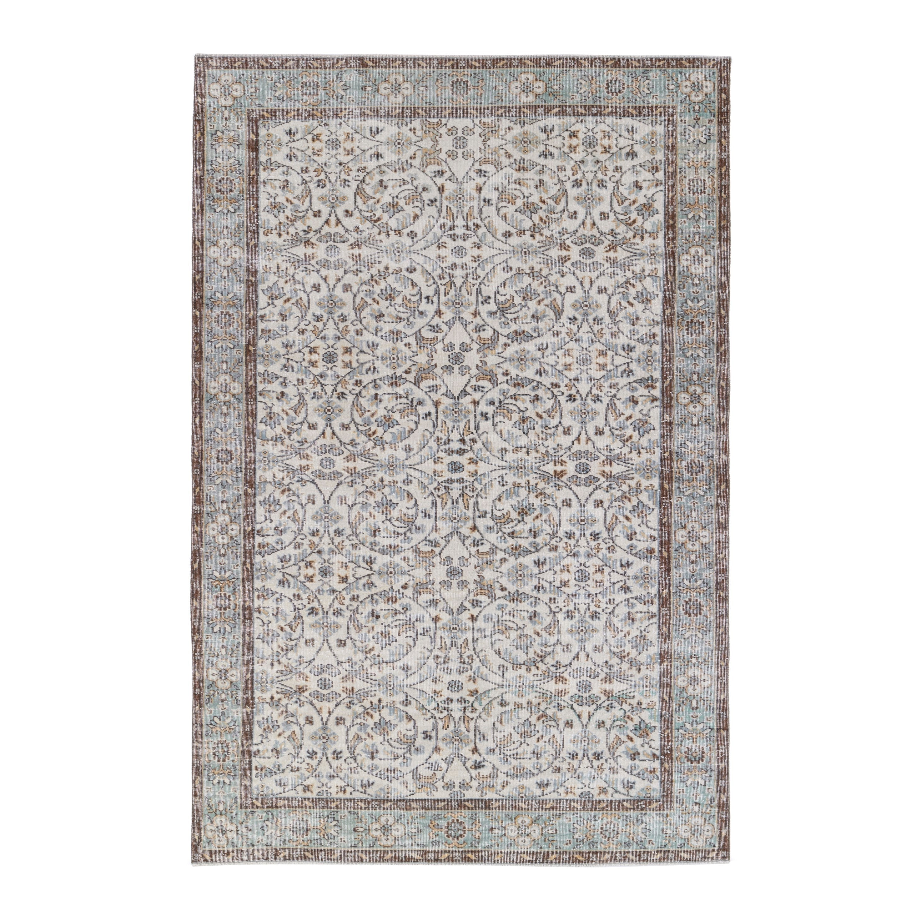 Turkish Isparta area rug in ivory and dusty blue, 6'2" x 9'5"
