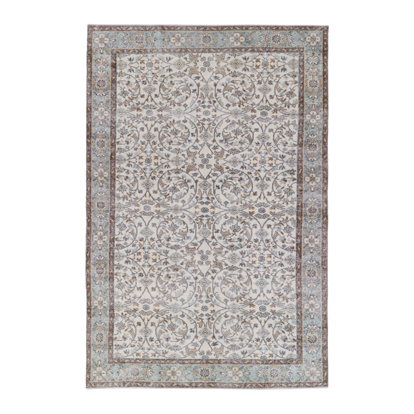 Turkish Isparta area rug in ivory and dusty blue, 6'2" x 9'5"