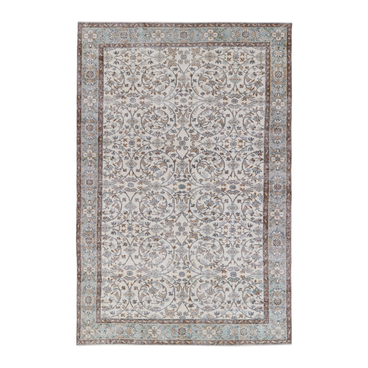 Turkish Isparta area rug in ivory and dusty blue, 6'2" x 9'5"