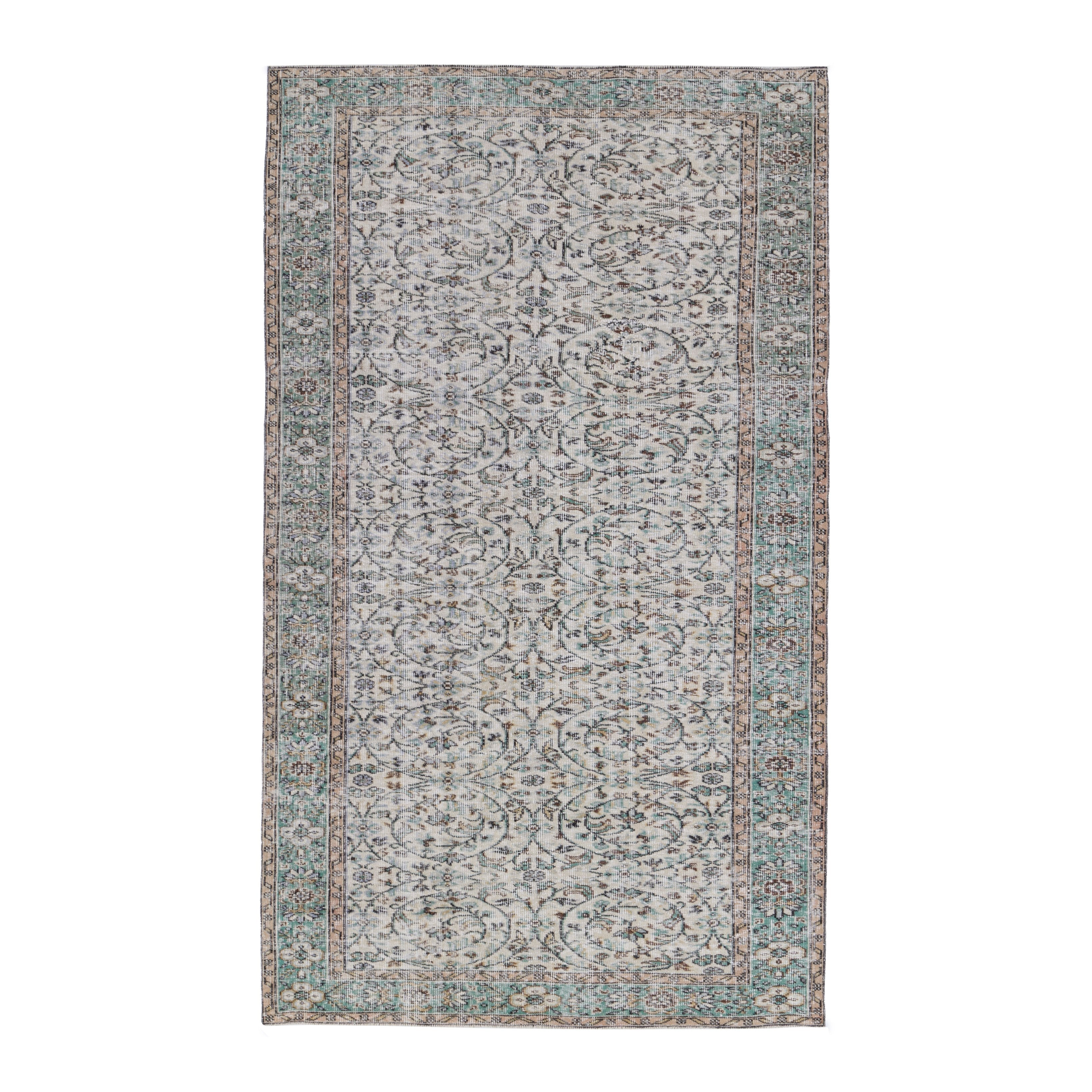 Turkish Isparta area rug in cream and sage, 5'3" x 8'10"